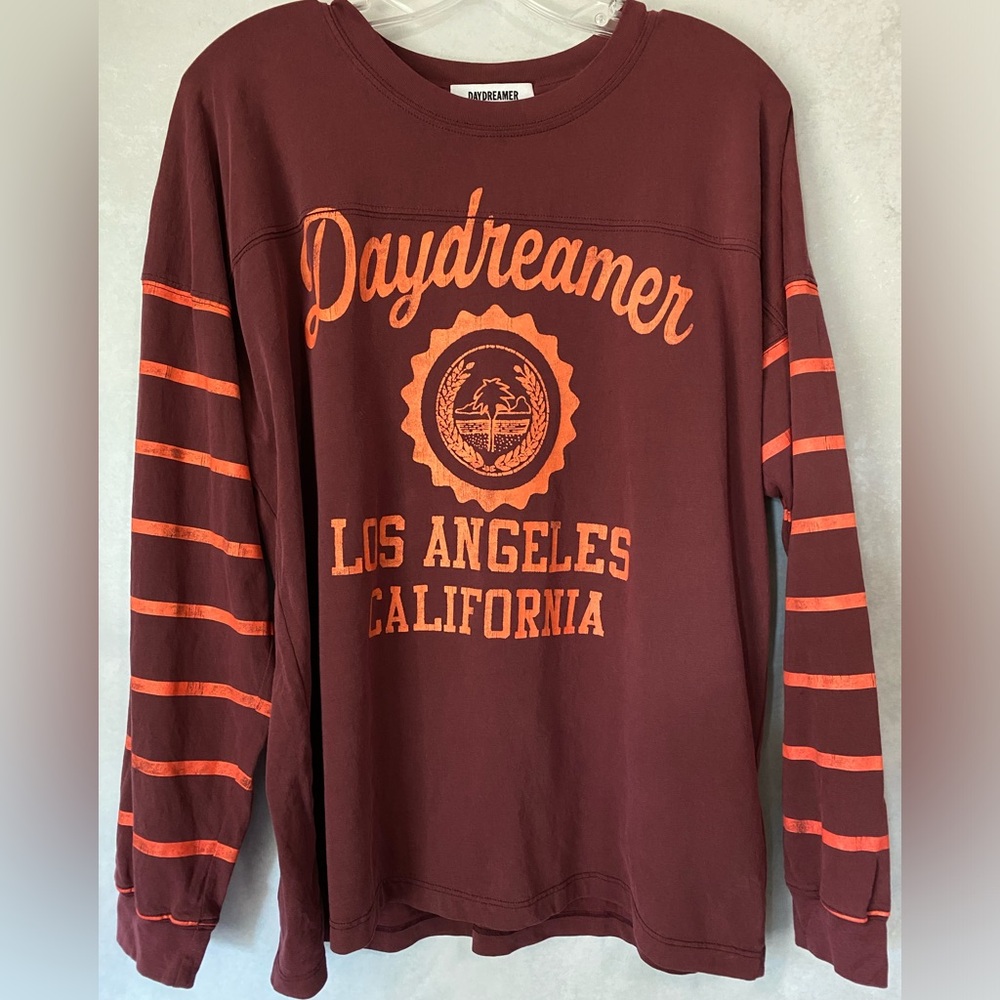 NEW Daydreamer LA Seal Varsity Long Sleeve In Pigment Maroon Size Small